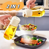 2-in-1 Oil & Vinegar Spray Bottle - 470ML Glass, Dual Mist/Stream Nozzle for Air Fryer, BBQ & Salads
