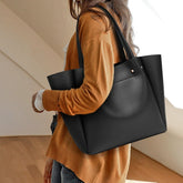 Large PU Tote Shoulder Bag – Spacious Everyday Work Bag with Zipper Pockets