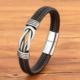 8-Word Twist Leather Bracelet – Unisex Woven Wristband with Geometric Charm