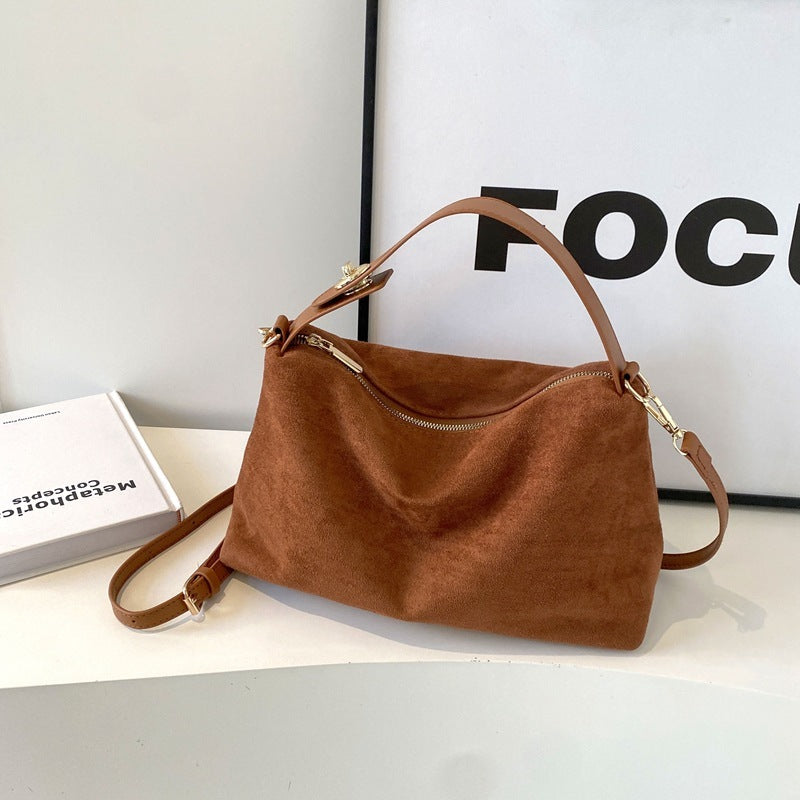 Trendy Suede Crescent Shoulder Bag – Soft Hobo-Style Crossbody & Top-Handle Tote with Vintage Design