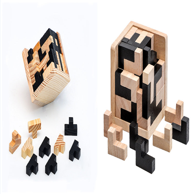 3D Wooden Interlocking Puzzle - Luban Lock Tangram Educational Toy - STEM Learning Brain Game for All Ages