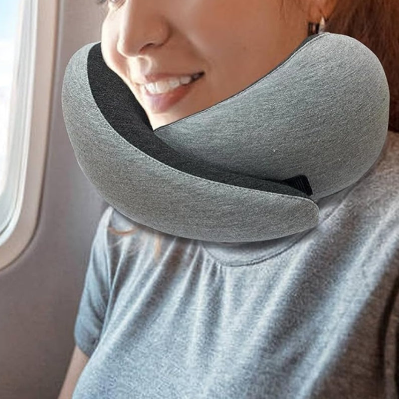 Memory Foam Travel Neck Pillow U-Shaped Ergonomic Support with Chin Strap & Anti-Slip Portable for Planes, Cars, Office