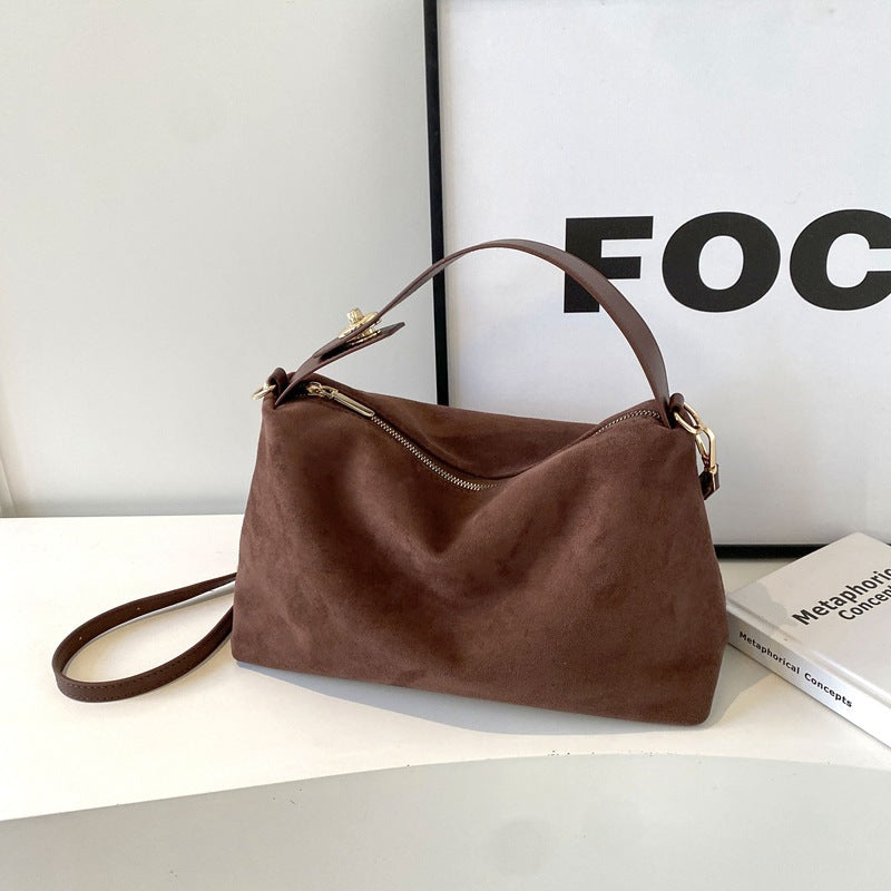 Trendy Suede Crescent Shoulder Bag – Soft Hobo-Style Crossbody & Top-Handle Tote with Vintage Design