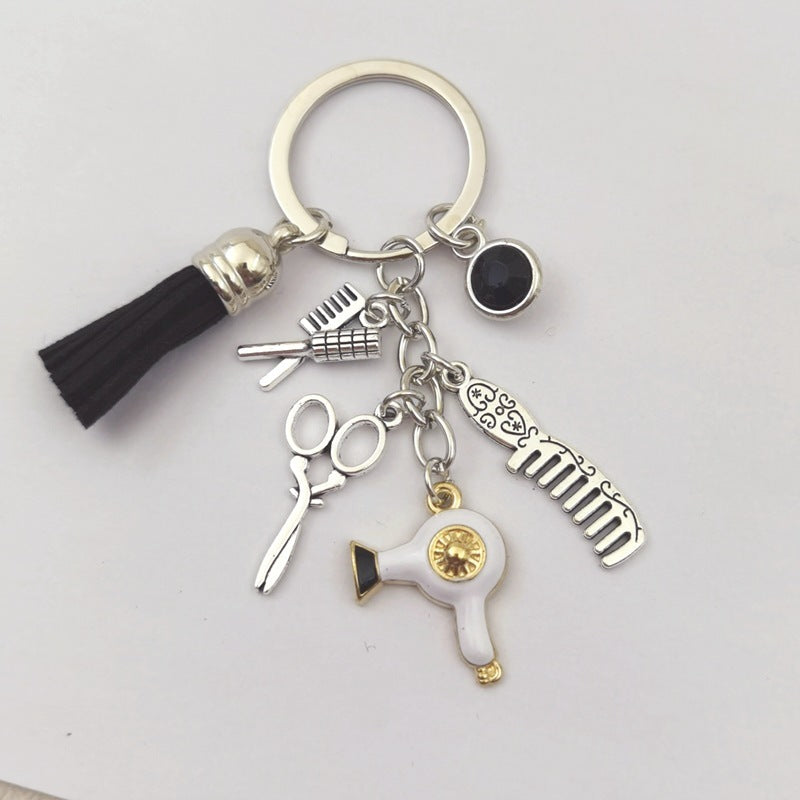 Stylist Keyring Accessory - 5-Piece Hair Care Charm Collection - Fashionable Bag Tassel for Salon Lovers & Beauty Enthusiasts
