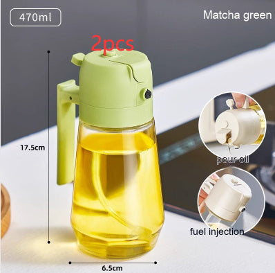 2-in-1 Oil & Vinegar Spray Bottle - 470ML Glass, Dual Mist/Stream Nozzle for Air Fryer, BBQ & Salads