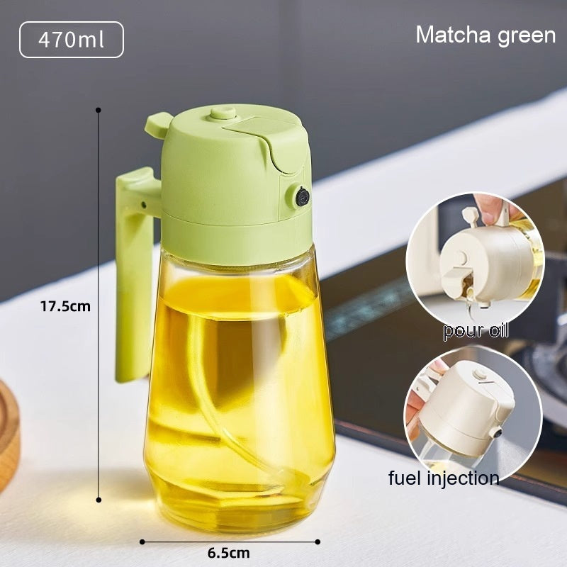 2-in-1 Oil & Vinegar Spray Bottle - 470ML Glass, Dual Mist/Stream Nozzle for Air Fryer, BBQ & Salads
