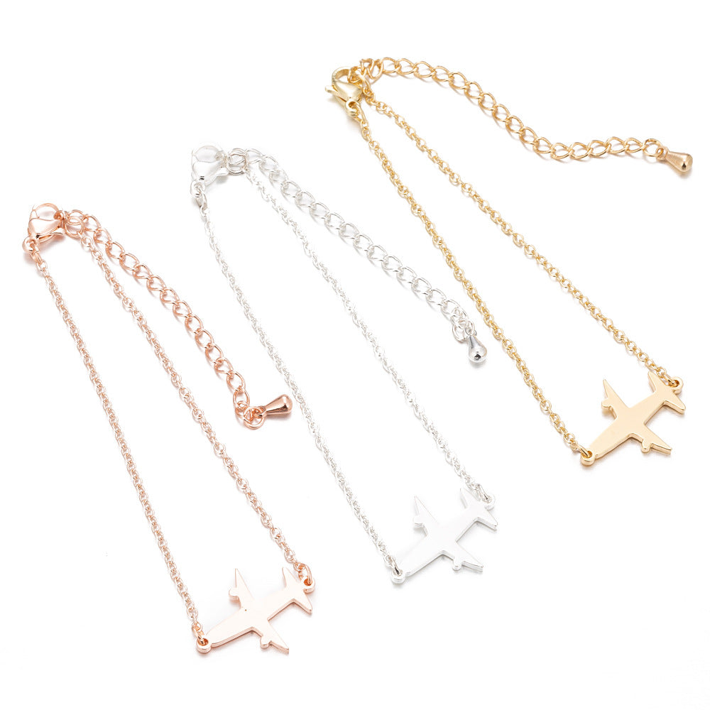 Stainless Steel Airplane Charm Bracelet – Minimalist Chain in Gold, Silver, or Rose