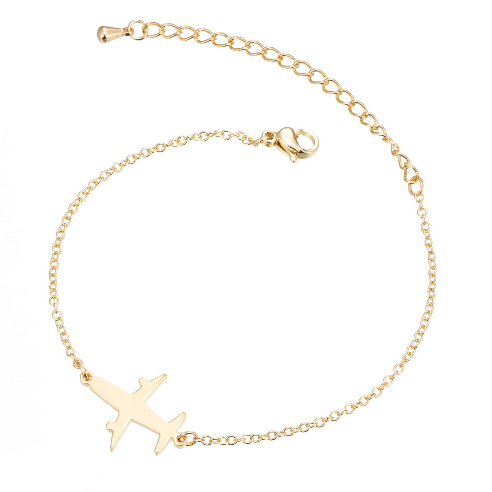 Stainless Steel Airplane Charm Bracelet – Minimalist Chain in Gold, Silver, or Rose