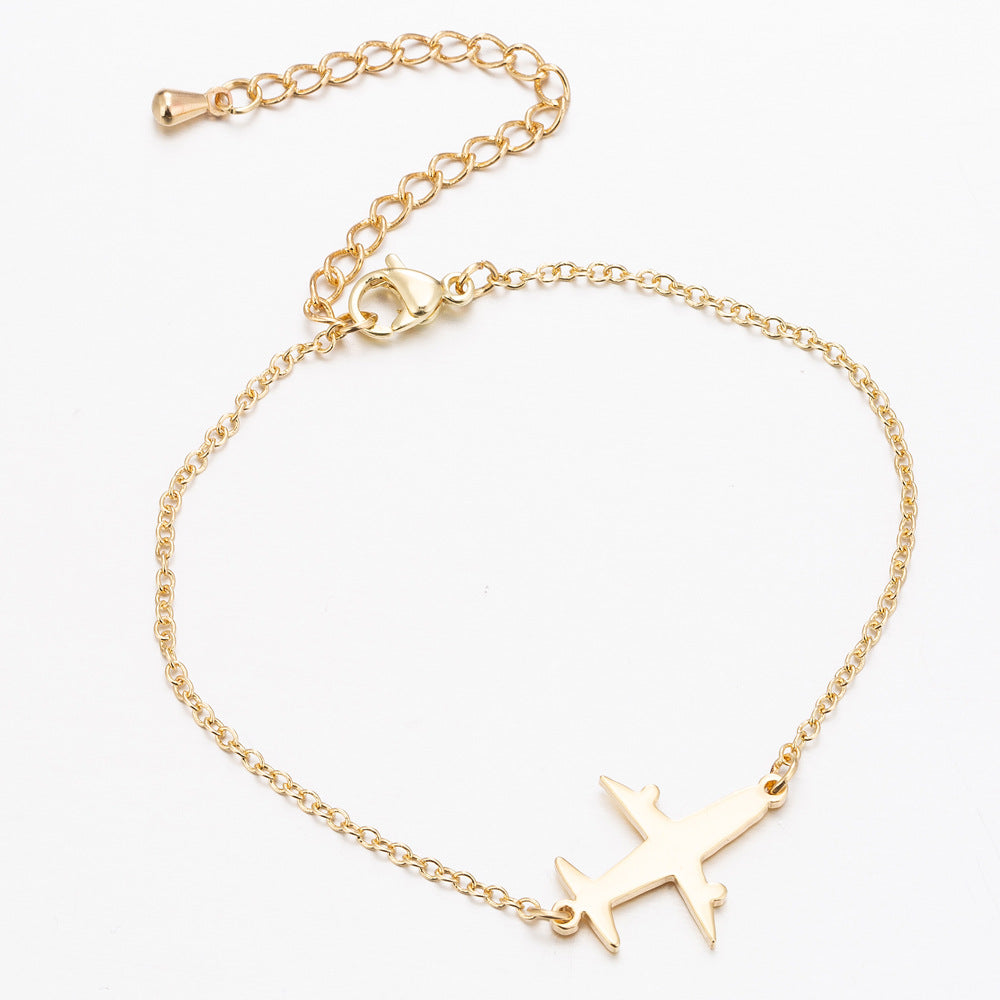 Stainless Steel Airplane Charm Bracelet – Minimalist Chain in Gold, Silver, or Rose