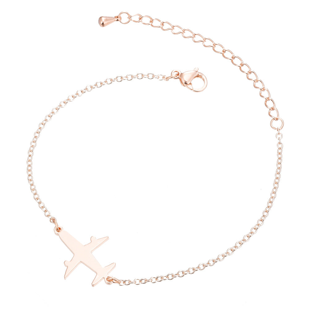 Stainless Steel Airplane Charm Bracelet – Minimalist Chain in Gold, Silver, or Rose