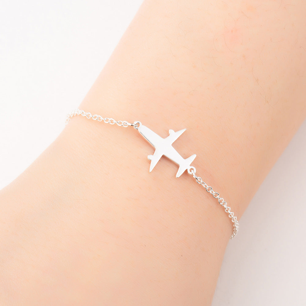 Stainless Steel Airplane Charm Bracelet – Minimalist Chain in Gold, Silver, or Rose