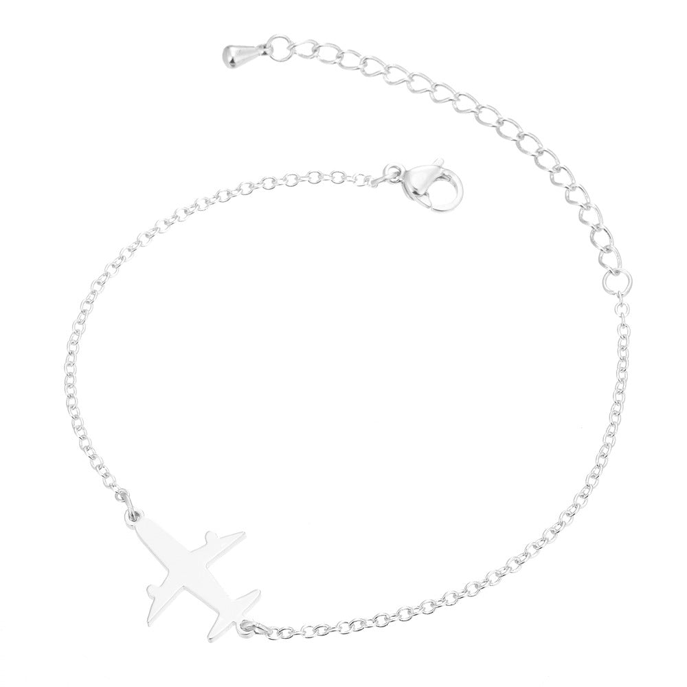 Stainless Steel Airplane Charm Bracelet – Minimalist Chain in Gold, Silver, or Rose