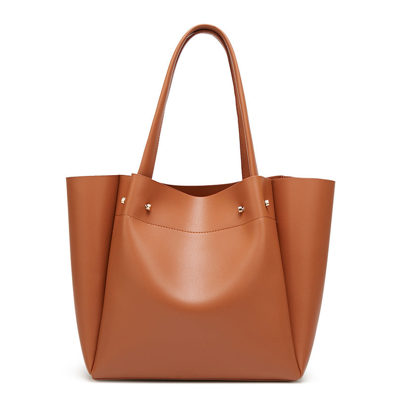 Large PU Tote Shoulder Bag – Spacious Everyday Work Bag with Zipper Pockets