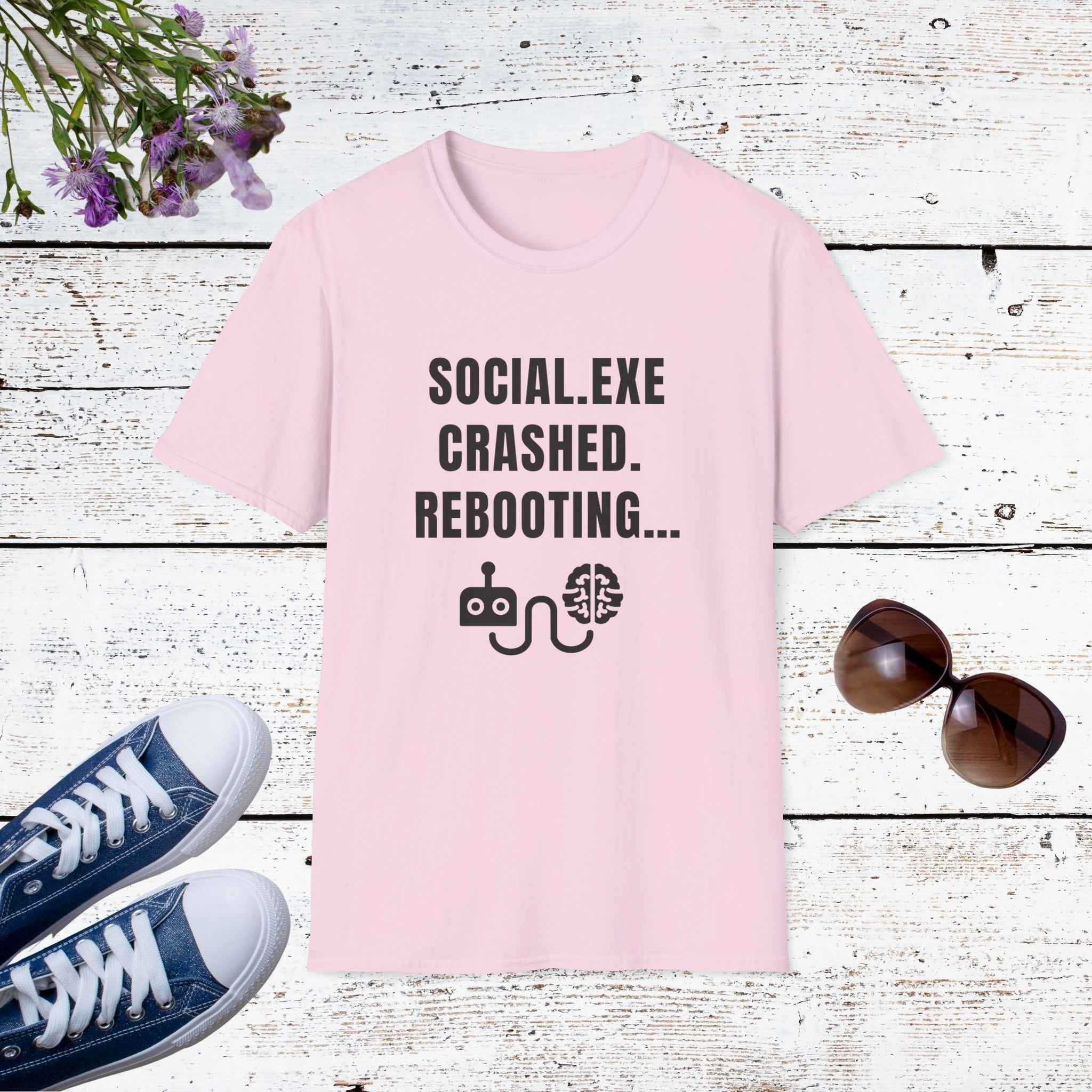 Social.exe Crashed. Rebooting…  Funny Introvert Tech Humor Shirt, Casual Wear, Gamer Shirt, Birthday Gift