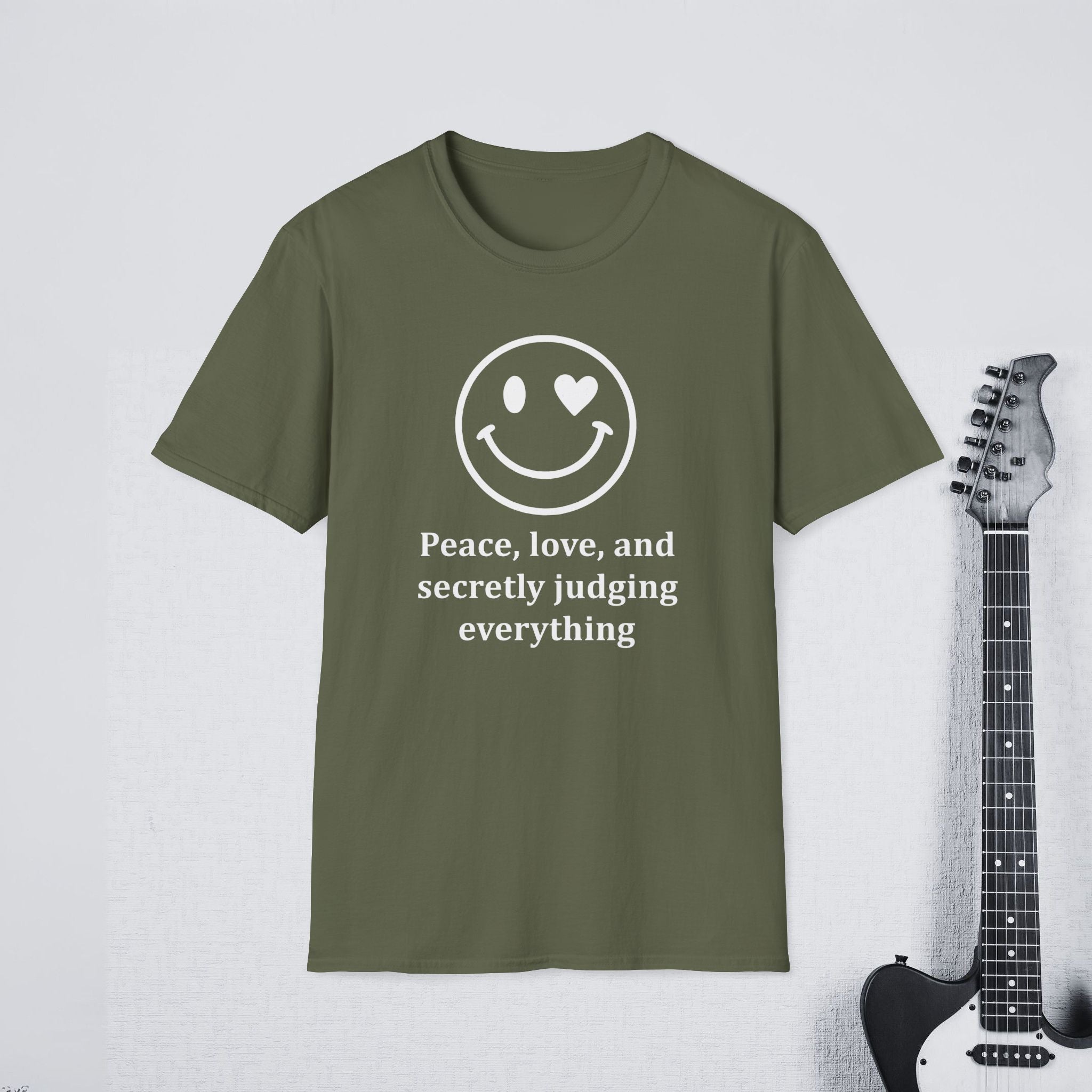 Peace Love and Secretly Judging Everything Sarcastic Humor Shirt, Funny Introvert Tee, Witty Streetwear Apparel