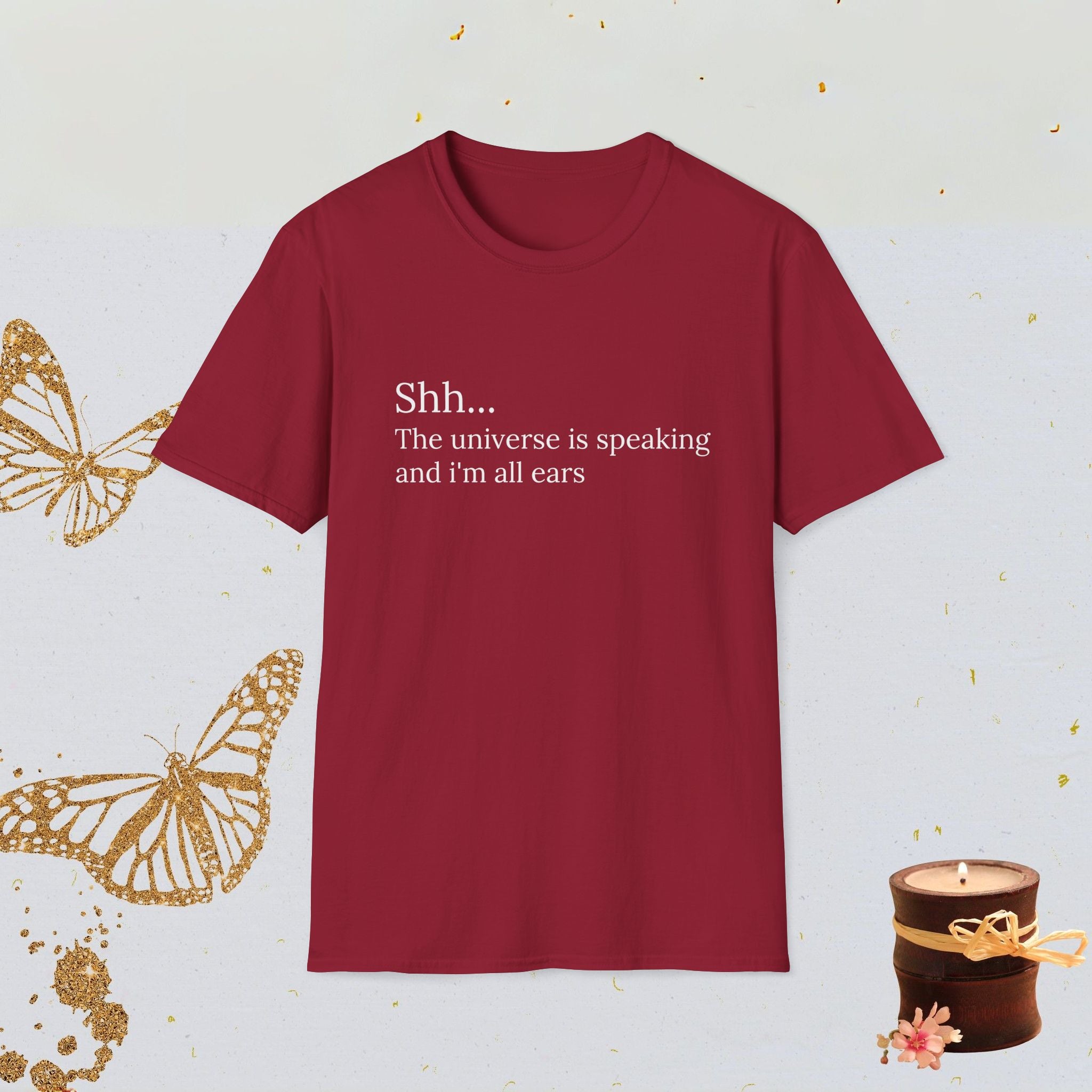 Shh The Universe Is Speaking and I’m All Ears Manifestation Shirt, Spiritual Mindfulness Tee, Cosmic Aesthetic Apparel
