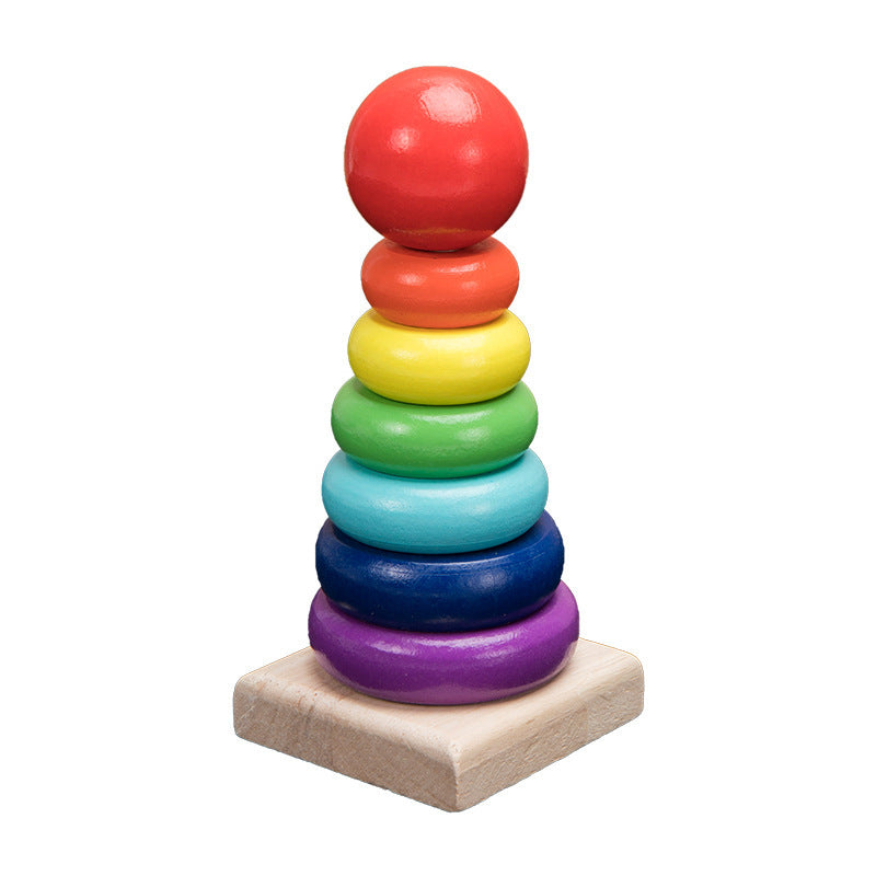 Montessori Wooden Baby Rattle & Rainbow Blocks – Educational Musical Toy for Toddlers – Natural Teething Safe Toy