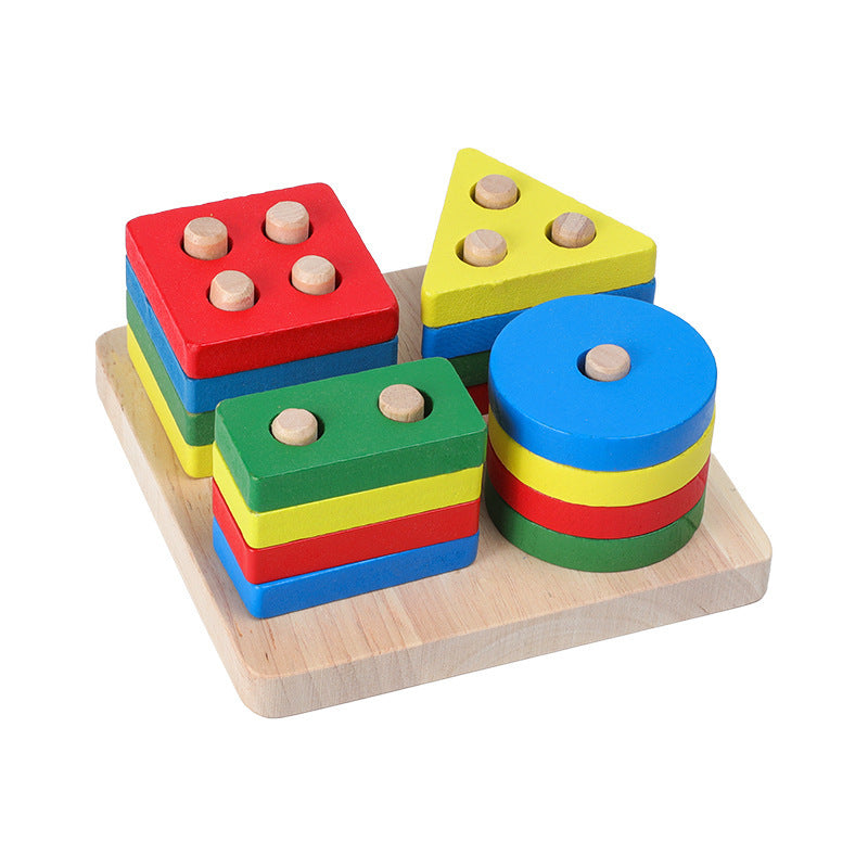 Montessori Wooden Baby Rattle & Rainbow Blocks – Educational Musical Toy for Toddlers – Natural Teething Safe Toy