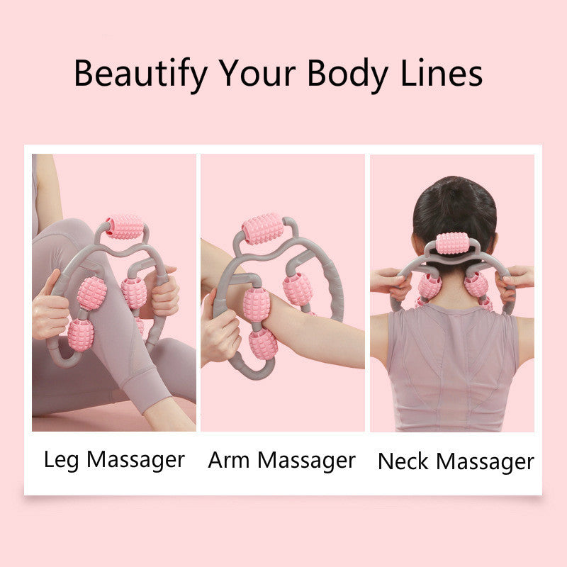 U-Shape Trigger Point Massage Roller - 4-Wheel Deep Tissue Muscle Massager for Neck, Back, Arms & Legs