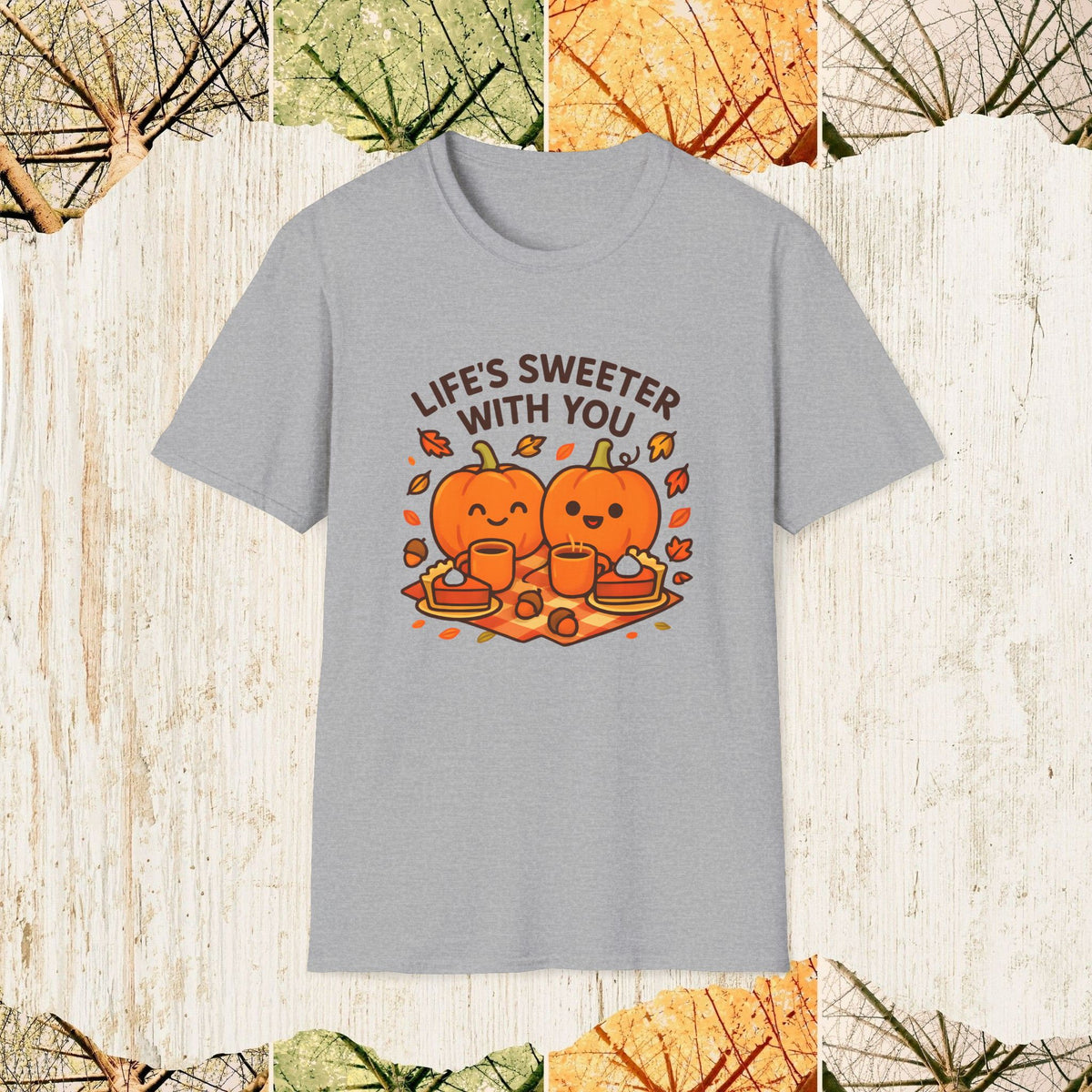 Life’s Sweeter With You Autumn Cozy Shirt, Fall Couple Tee, Pumpkin Season Love Apparel