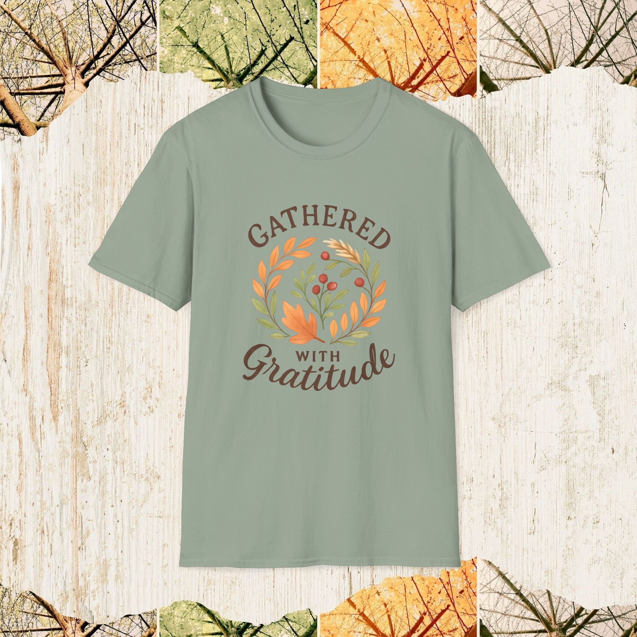 Gathered with Gratitude Thanksgiving Shirt, Autumn Cozy Tee, Family Gathering Apparel