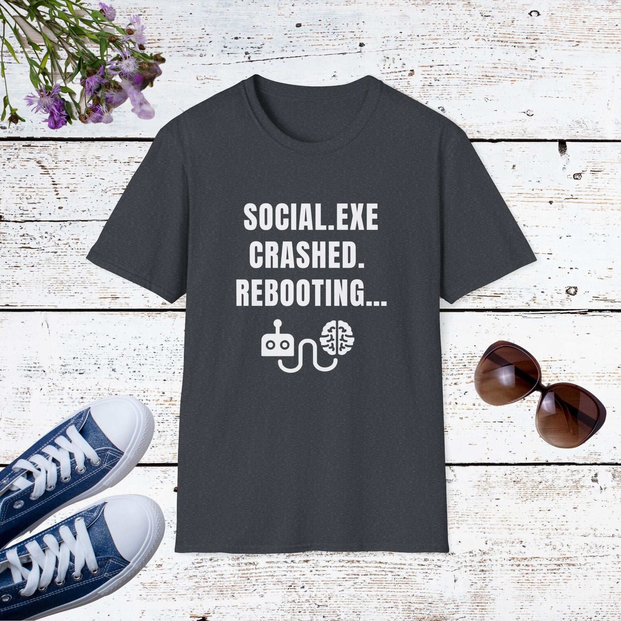 Social.exe Crashed. Rebooting…  Funny Introvert Tech Humor Shirt, Casual Wear, Gamer Shirt, Birthday Gift