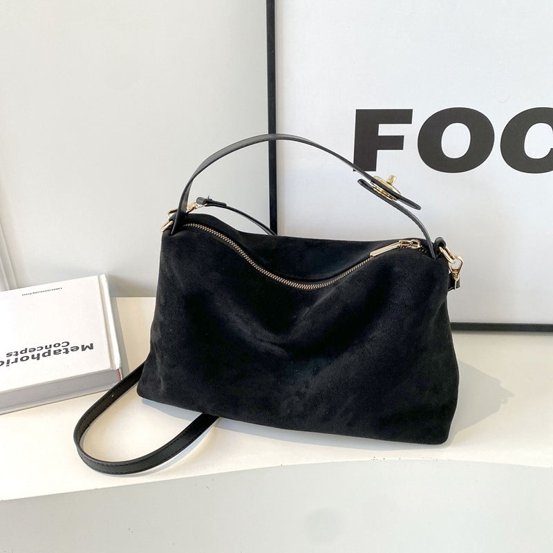 Trendy Suede Crescent Shoulder Bag – Soft Hobo-Style Crossbody & Top-Handle Tote with Vintage Design