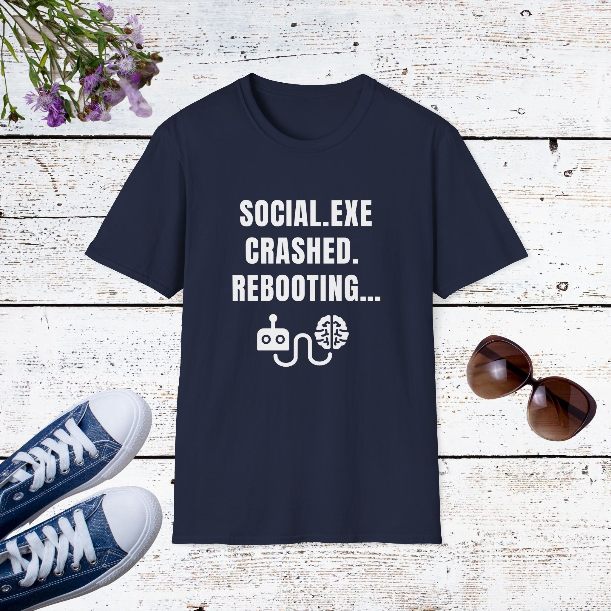 Social.exe Crashed. Rebooting…  Funny Introvert Tech Humor Shirt, Casual Wear, Gamer Shirt, Birthday Gift