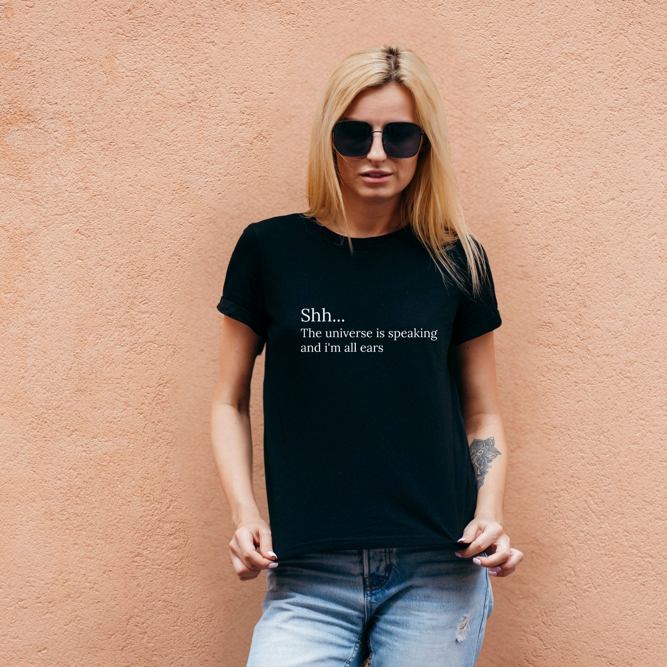 Shh The Universe Is Speaking and I’m All Ears Manifestation Shirt, Spiritual Mindfulness Tee, Cosmic Aesthetic Apparel