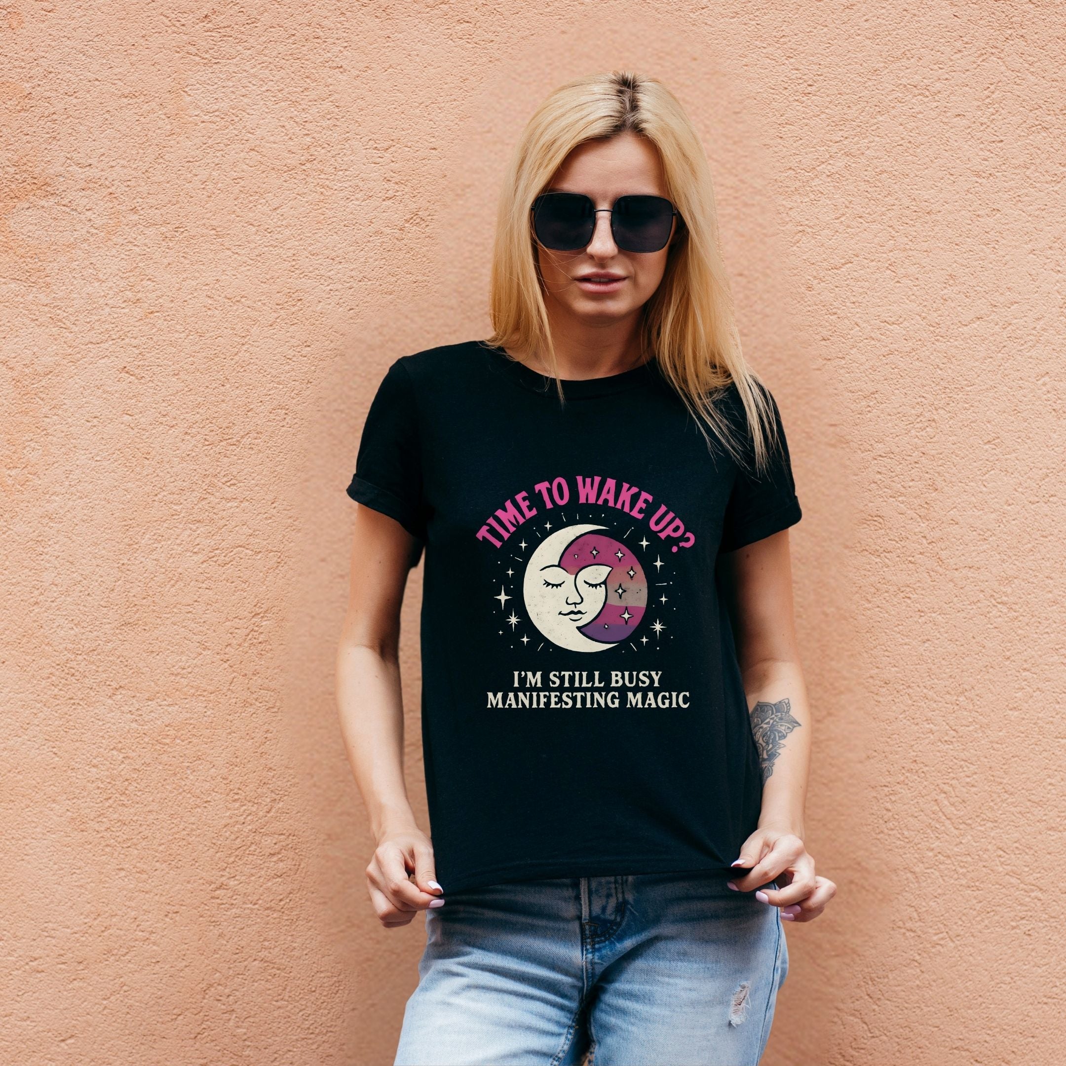 Time to Wake Up I’m Still Busy Manifesting Magic Spiritual Manifestation Shirt, Cosmic Mindset Tee, Mystical Aesthetic Apparel