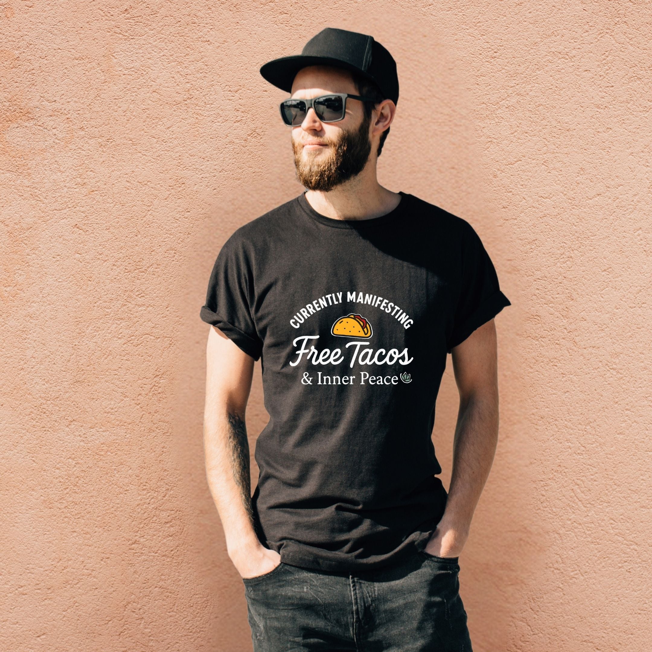 Currently Manifesting Free Tacos & Inner Peace Funny Manifestation Shirt, Spiritual Humor Tee, Foodie Vibes Apparel