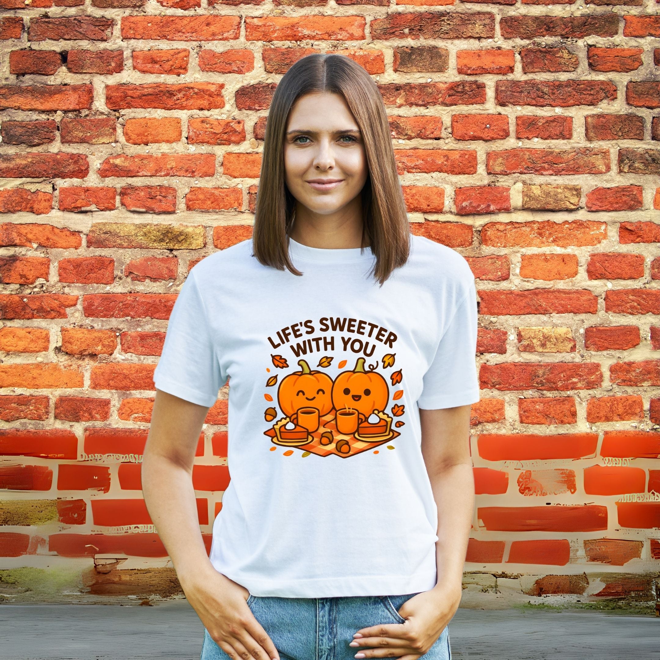 Life’s Sweeter With You Autumn Cozy Shirt, Fall Couple Tee, Pumpkin Season Love Apparel