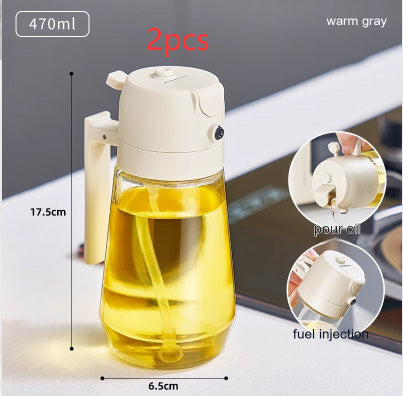 2-in-1 Oil & Vinegar Spray Bottle - 470ML Glass, Dual Mist/Stream Nozzle for Air Fryer, BBQ & Salads