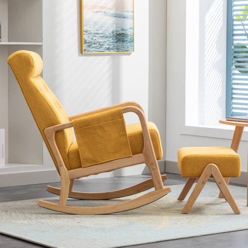 Comfort Rocker & Ottoman Set – Upholstered Gliding Armchair with Wooden Base for Home or Nursery