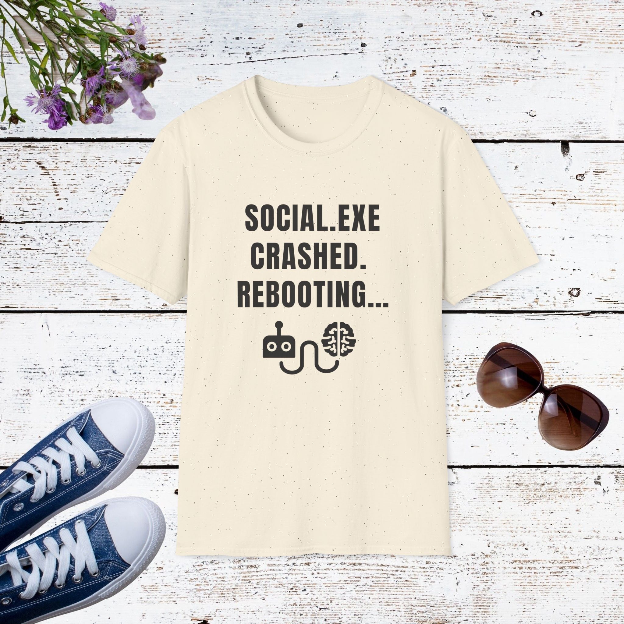 Social.exe Crashed. Rebooting…  Funny Introvert Tech Humor Shirt, Casual Wear, Gamer Shirt, Birthday Gift