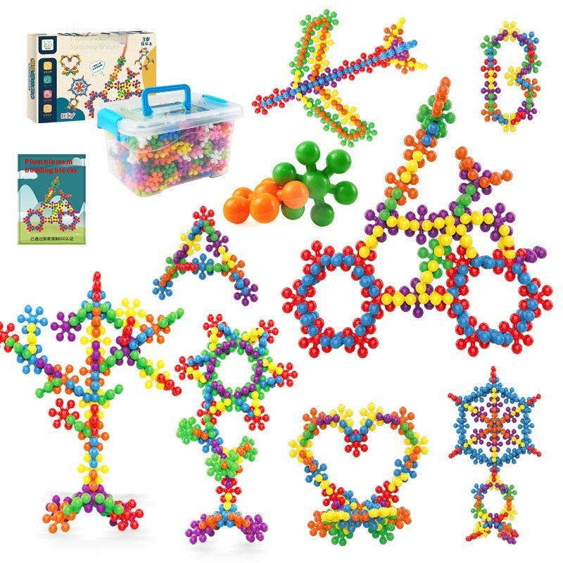 3D Rotating Plum Blossom Blocks - Snowflake Assembly Toy for Kids - STEM Educational Building Puzzle with Magic Motion
