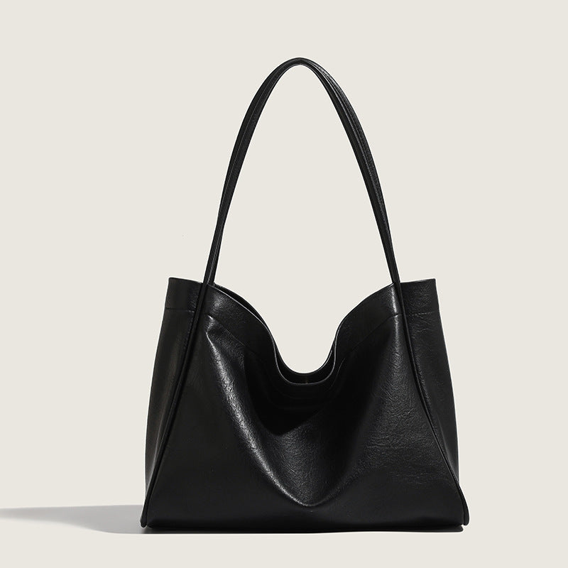 Retro PU Leather Shoulder Bag – Soft Casual Tote for Daily Commuting & Shopping