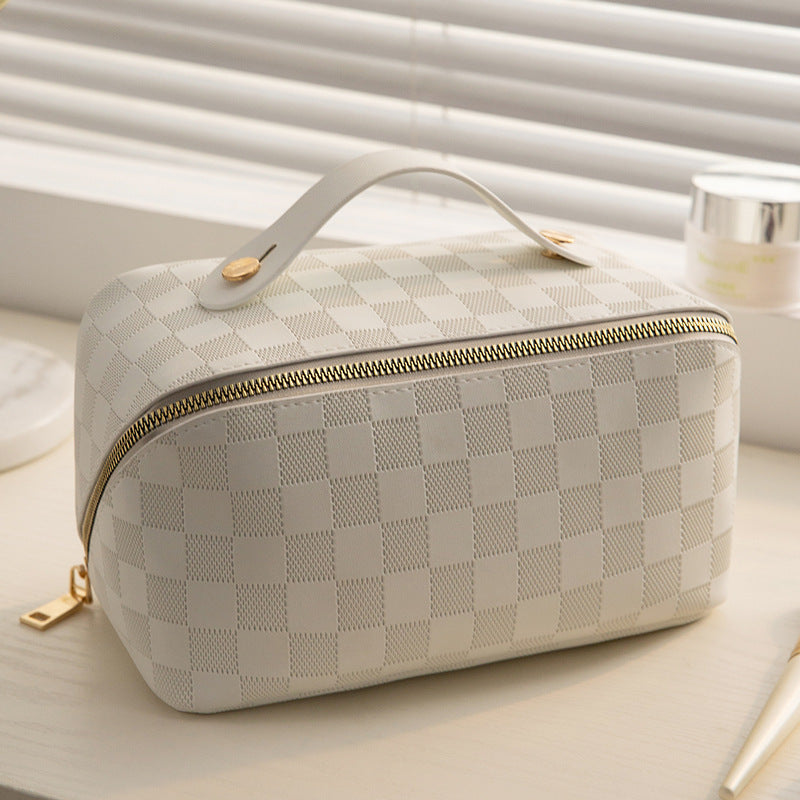 PU Leather Makeup Bag – Cube-Style Large Capacity Toiletry Organizer for Travel and Daily Use