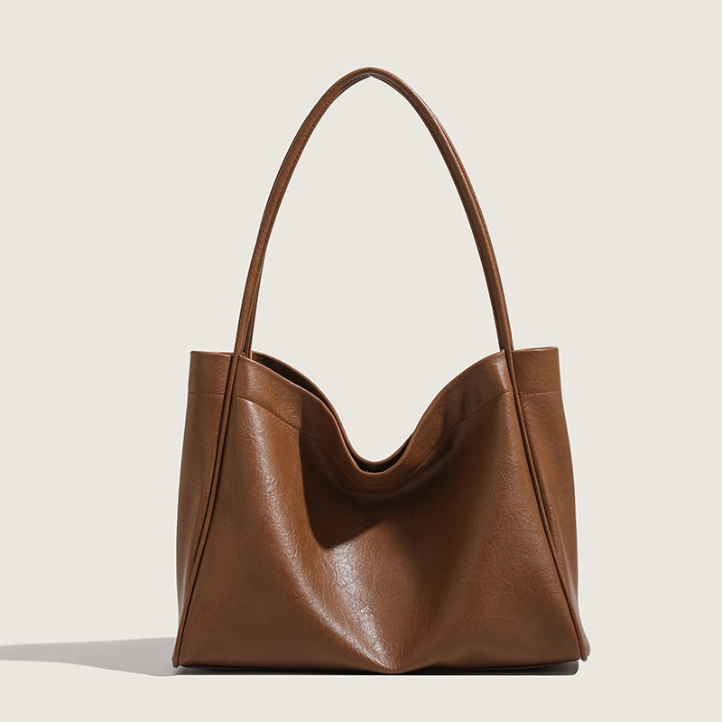 Retro PU Leather Shoulder Bag – Soft Casual Tote for Daily Commuting & Shopping