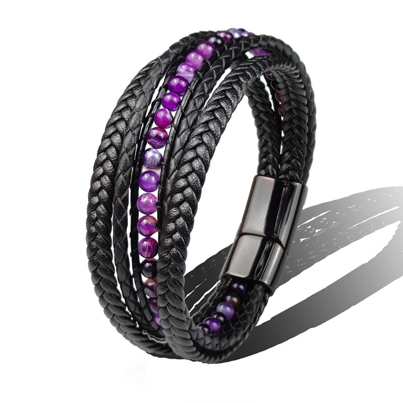 Multilayer Leather & Stainless Steel Bracelet – Retro Geometric Wristband for Men & Women
