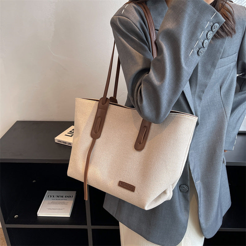 Simple Fashion Oxford Shoulder Bag – Casual All-Match Handbag with Canvas Lining (Black/Brown)