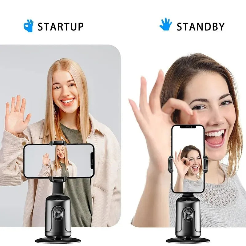 360° AI Auto Face Tracking Phone Holder - Gesture-Controlled Gimbal for Hands-Free Vlogging, Live Streaming & Content Creation - No App Needed
