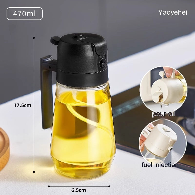2-in-1 Oil & Vinegar Spray Bottle - 470ML Glass, Dual Mist/Stream Nozzle for Air Fryer, BBQ & Salads