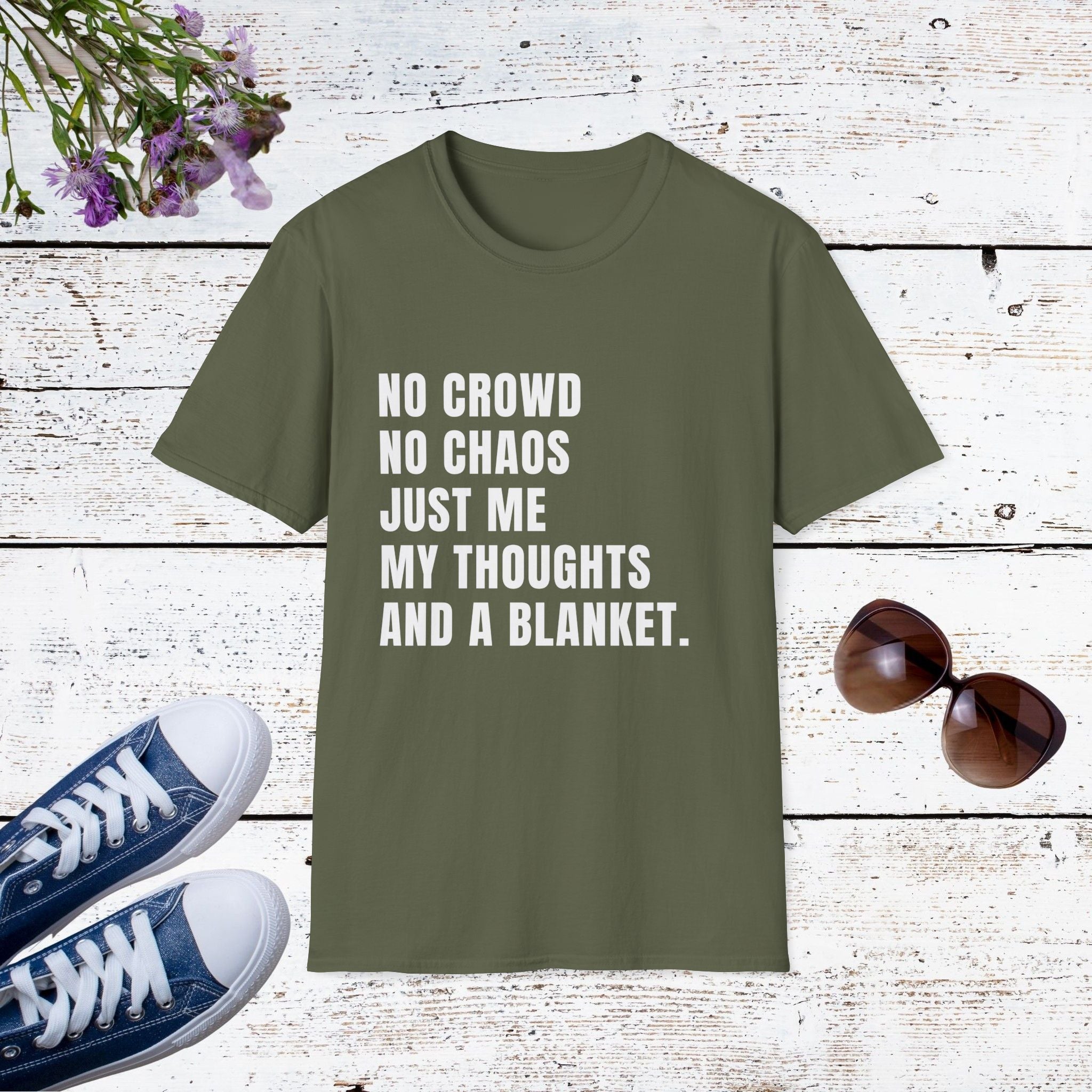 No Crowd No Chaos Cozy Introvert Shirt, Funny Self-Care Tee, Comfort & Blanket Lover Gift
