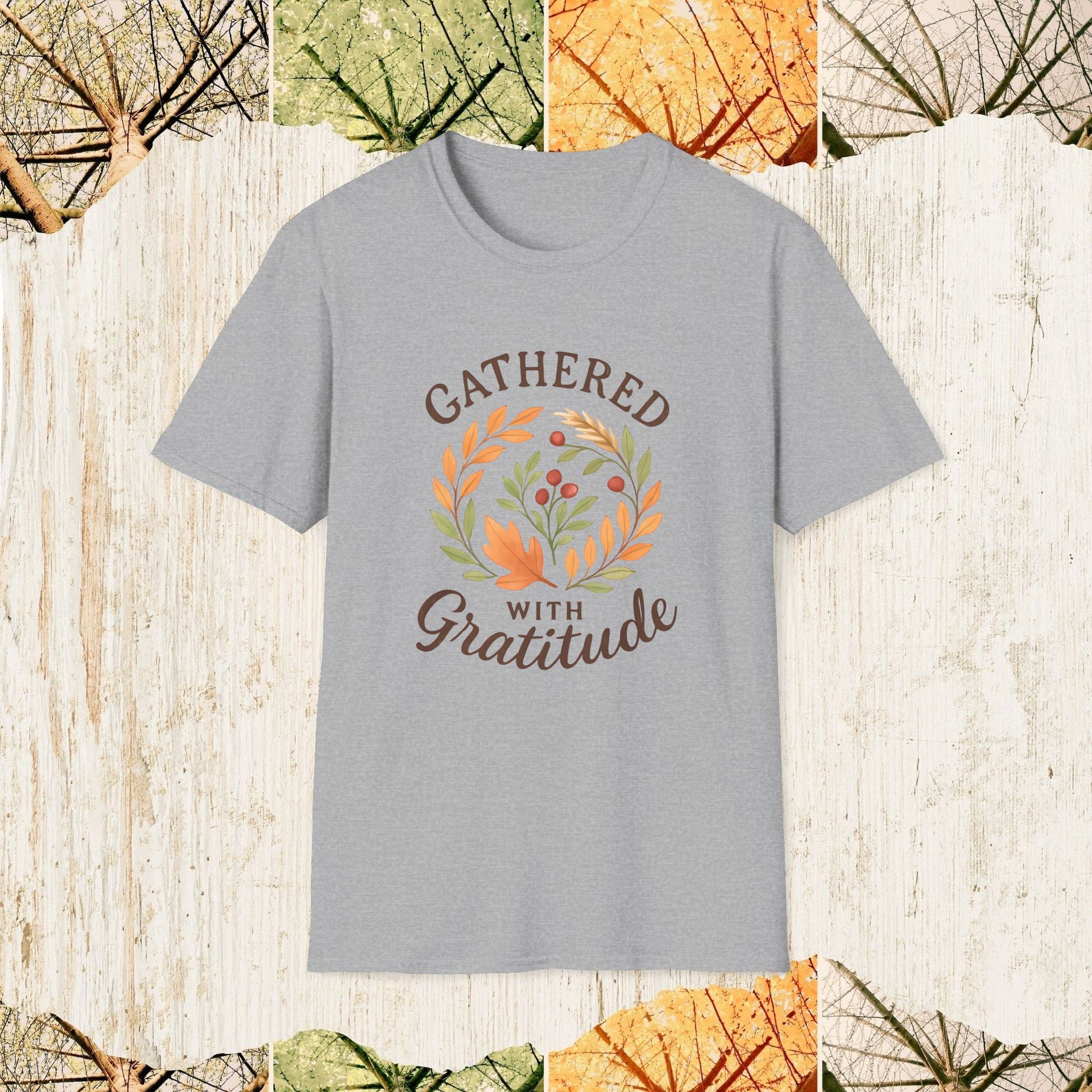 Gathered with Gratitude Thanksgiving Shirt, Autumn Cozy Tee, Family Gathering Apparel