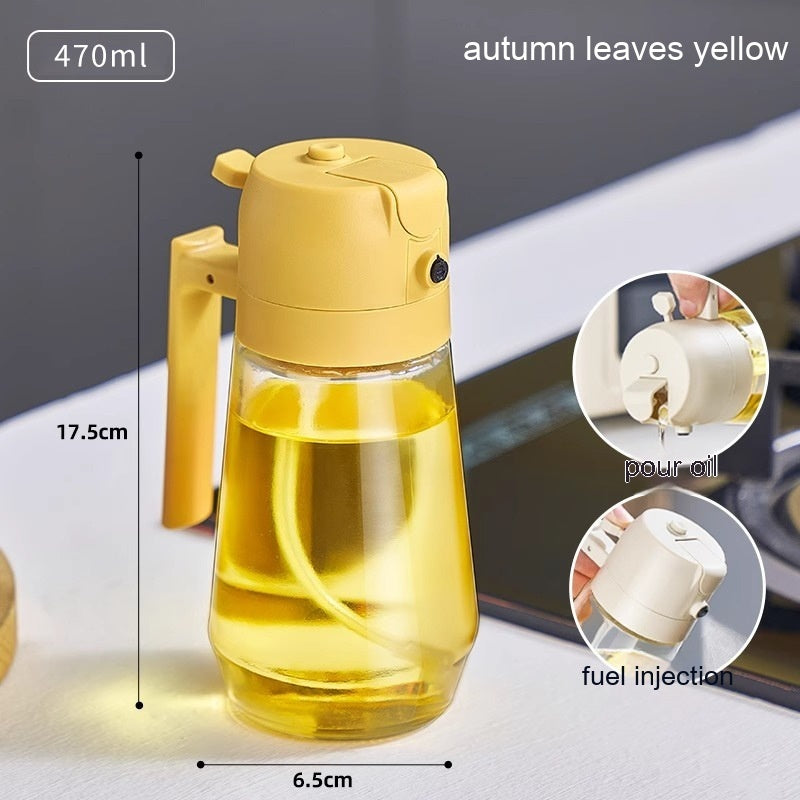 2-in-1 Oil & Vinegar Spray Bottle - 470ML Glass, Dual Mist/Stream Nozzle for Air Fryer, BBQ & Salads