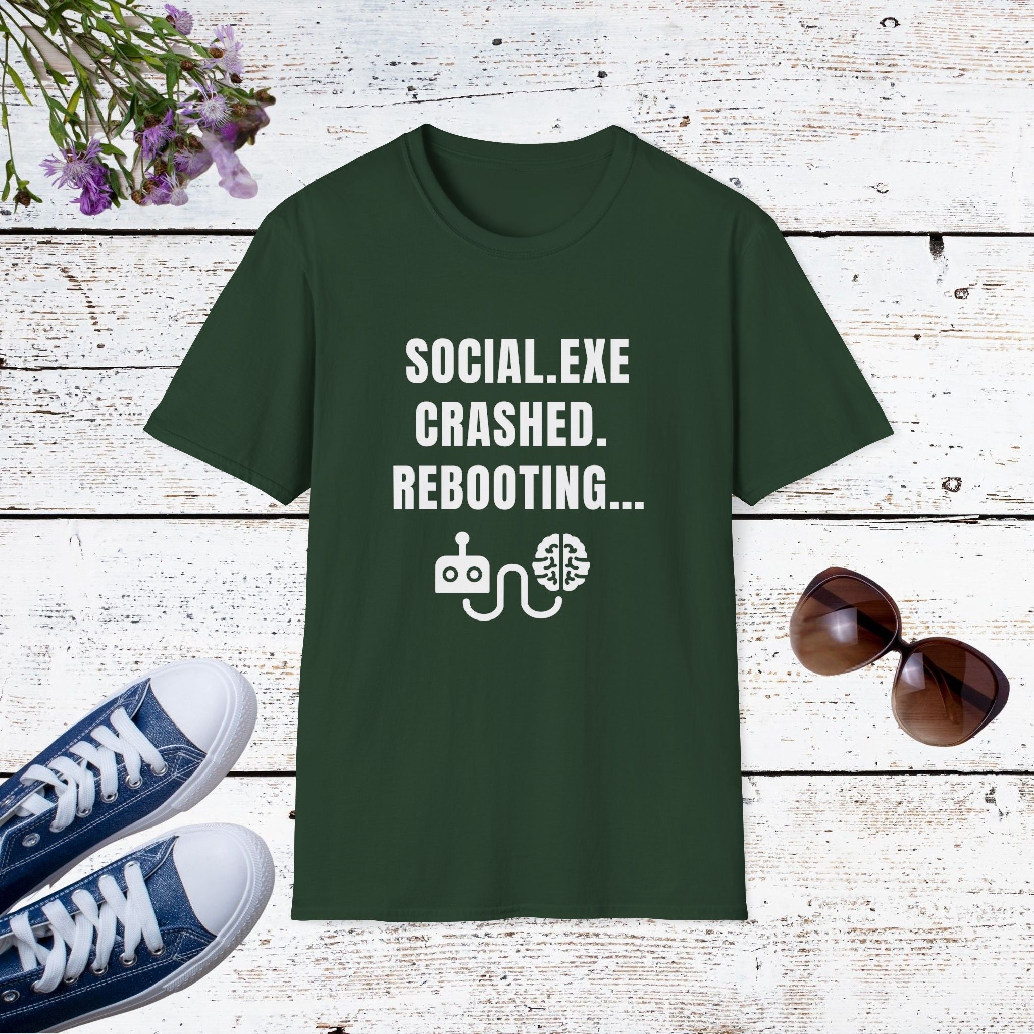Social.exe Crashed. Rebooting…  Funny Introvert Tech Humor Shirt, Casual Wear, Gamer Shirt, Birthday Gift