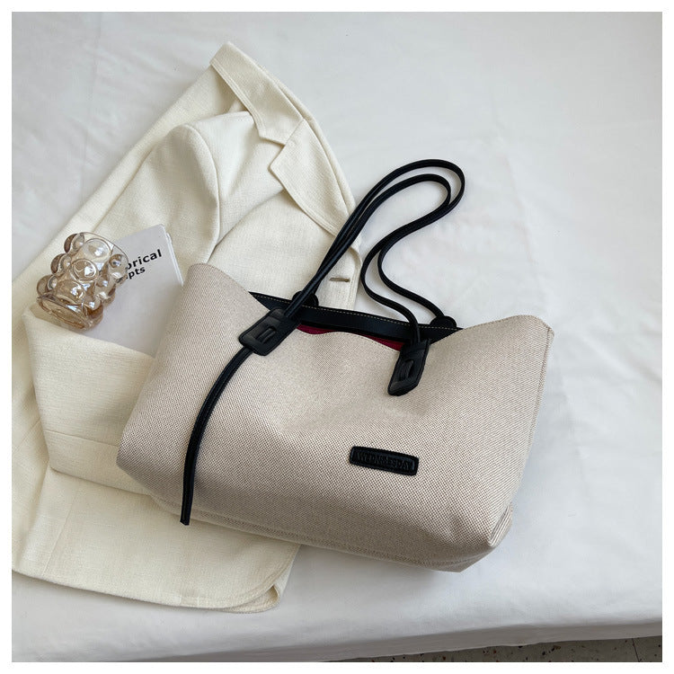 Simple Fashion Oxford Shoulder Bag – Casual All-Match Handbag with Canvas Lining (Black/Brown)