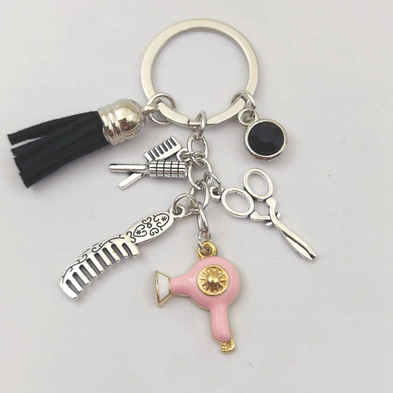 Stylist Keyring Accessory - 5-Piece Hair Care Charm Collection - Fashionable Bag Tassel for Salon Lovers & Beauty Enthusiasts
