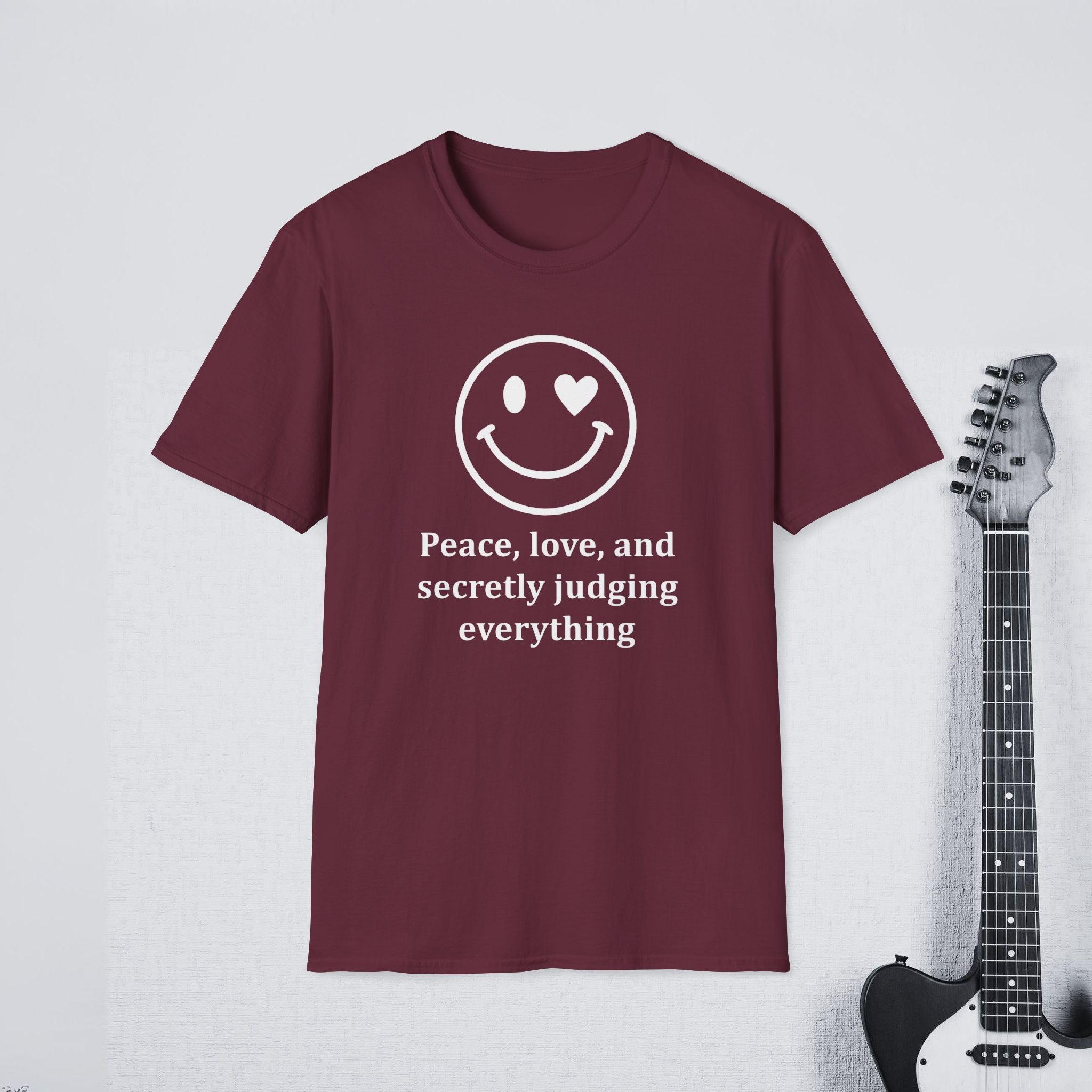 Peace Love and Secretly Judging Everything Sarcastic Humor Shirt, Funny Introvert Tee, Witty Streetwear Apparel